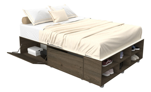 Cama Box Base P/ Sommier De 2 Plazas 4 Ptas + Zapatero