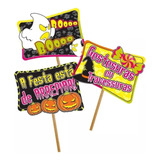 10 Plaquinha Halloween Terror Balada Neon Com Palito 