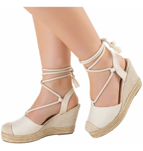 Sandalia Feminina Anabela Espadrille Salto Medio Sapato Moda