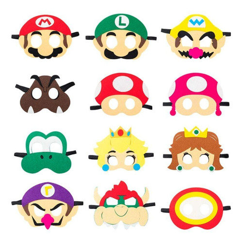 Pack 12 Mascaras Para Niños Super Mario Bross