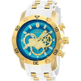 Reloj Invicta 23423, Correa Chapada En Oro, Color Blanco, Bisel, Color Dorado, Fondo Azul