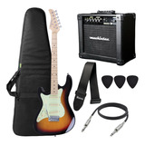 Kit Guitarra Canhota Strinberg Sts100 Lh + Amplificador Cor Black Material Do Diapasão Bordo Orientação Da Mão Canhoto