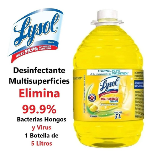 Limpiador Lysol Desinfectante Liquido 5 L Elimina 99% Virus
