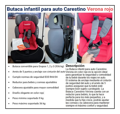 Butaca Infantil Para Auto Carestino Verona Rojo