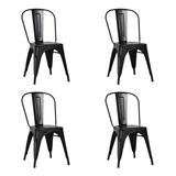 Set De 4 Sillas De Metal Diseño Tolix Empoli Negra Color De La Estructura De La Silla Negro Color Del Asiento Negro