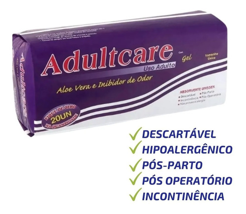 Absorvente Adultcare Unissex - Com 20 Absorventes