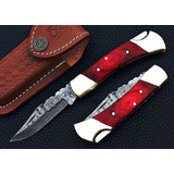 Cuchillo Navaja Plegable Acero Damasco Smart & Sharp Rojo