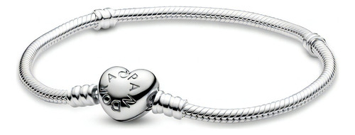 Brazalete Pandora Cadena De Serpiente Con Broche De Corazón Color Plateado Largo 23