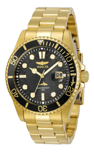 Reloj De Pulsera Invicta Pro Diver 30026 De Cuerpo Color Dorado, Analógico, Para Hombre, Fondo Gris, Con Correa De Acero Inoxidable Color Dorado, Agujas Color Blanco Y Dorado, Dial Blanco Y Dorado, Mi