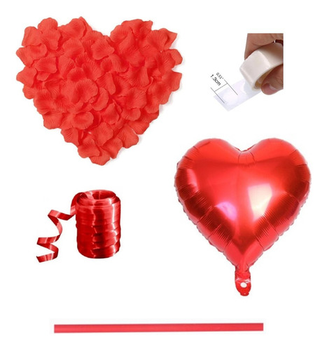 500 Pétalas De Rosas Artificiais + 3 Balões De Coração