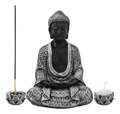  Buda Tibetano Hindu Estatueta Gr Com 2 Incensários Castiçal