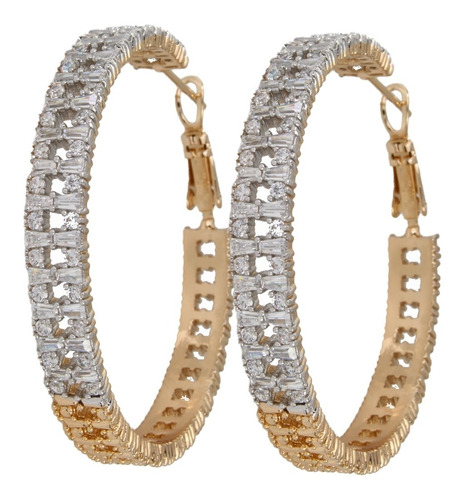 Hermosas Arracadas Grandes De Oro Lamin 18k Con Brillantes Cristales Swarovski