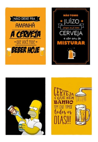 Quadro Decorativo Churrasco Bar Cerveja Simpsons 4 Pçs 20x30