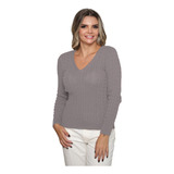 Blusa Trico Transinha Gola V Com Elastano Moda Inverno