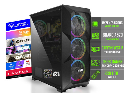 Torre Gamer Rgb Amd Ryzen 7 5700g + 16gb + Ssd 240 Vega8 @pd