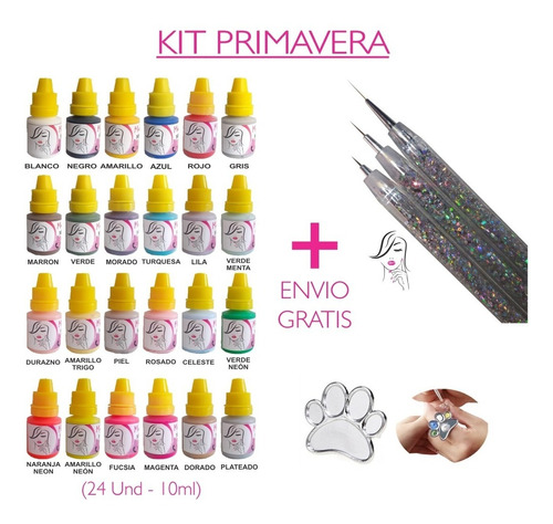 Kit 24 Acrílico 10ml + Set De Pinceles + Anillo Mezclador