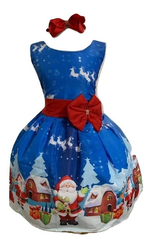 Vestido Infantil Temático Natal Papai Noel Luxo + Brinde