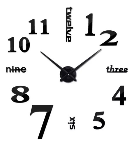 Clock Reloj Para Pared 3d Grande Negro Gran Diseño Moderno