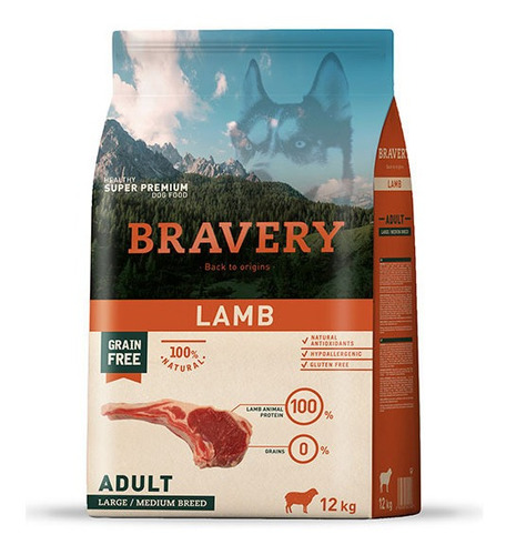 Bravery Perro Adulto Lamb Cordero Raza Grande/mediana 12 Kg