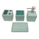 Set Baño Cerámica Pure Savon 4 Piezas Color Verde Claro