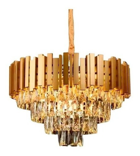 Lustre Pendente Cristal Dourado Moderno Redondo Mesa Jantar