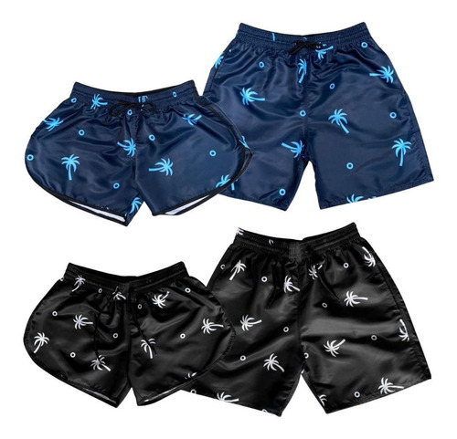 Kit Casal Com 4 Shorts Moda Praia Masculino E Feminino Verão