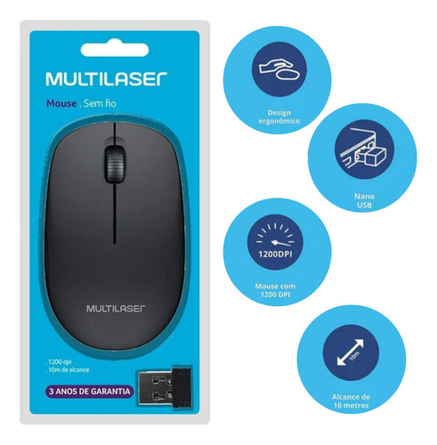 Mouse Sem Fio Multilaser  Mo251 Preto