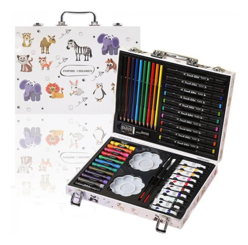 Kit Dibujo Nino 145pcs En Maleta Aluminio Dos Piso