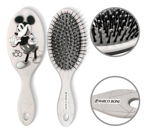 Escova De Cabelo Raquete Oval 100 Anos Disney Mickey Cor Branco