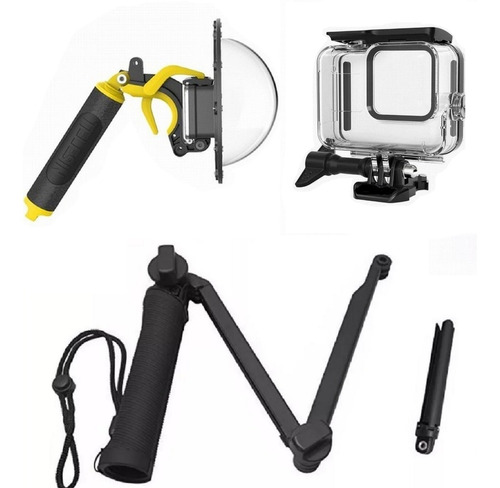 Kit Para Gopro Hero 8 Black Caixa Estanque Dome Tripé 3 Way