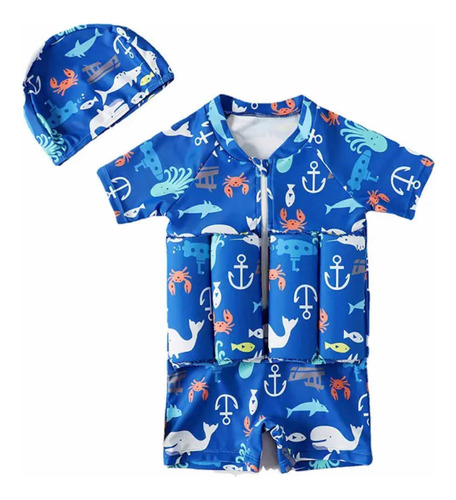 Traje De Baño Con Flotador, Bañador, Bebé Niño, Azul