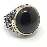 Anillo De Hombre De Ónix Negro De Plata Esterlina Estampada 