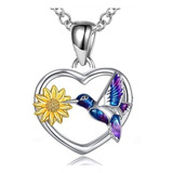 Collar Colibrí Flor Girasol Plata S925 Regalo Mujer Joyas