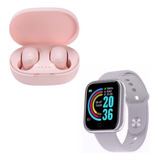 Combo Smartwatch D20 Y68 + Auricular Inalambrico A6s Rosa