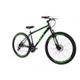 Mountain Bike Woltz Steel Suspensão Aro 29 17  21v Freios De Disco Mecânico Câmbios Yamada Cor Preto/verde