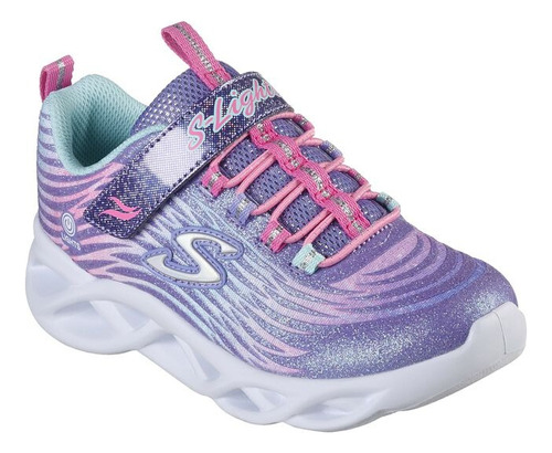 Tenis Skechers Luces Niña Cómodo 302321 Velcro Lavanda Moda