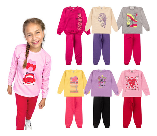 Kit Lote 10 Peças De Roupa Infantil Menina Moletom Flanelado