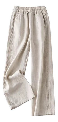 Pantalón Recto Holgado De Algodón Y Lino Para Mujer.