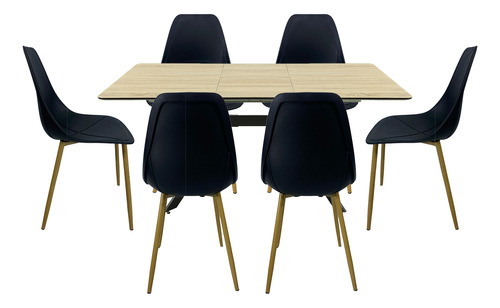 Set De Comedor Mesa Extensible 160x80 +6 Sillas Tulip Negras