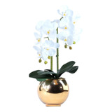 Arranjo 2 Orquídeas Artificiais Brancas Em Vaso Dourado Leka