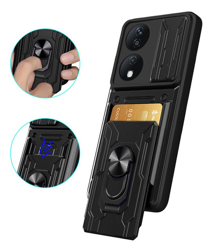 For Honor X7b Card Slot Case Slide Lens Stand Hard Cover