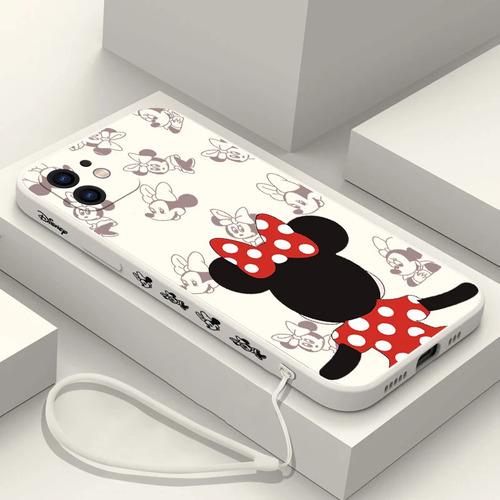 Bonita Funda De Teléfono Disney Mickey Minnie Con Cordón Par