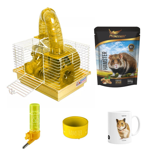 Kit Hamster Anão | Gaiola | Comedouro | Bebedouro | Ração