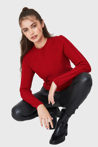 Sweater Punto Trenzado Rojo Nicopoly