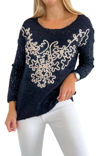 Sweter Importado Pelo De Mono Lurex Bordado