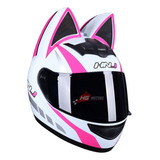 Casco Para Motociclista Deportivo Orejas De Gato Dama Rosa