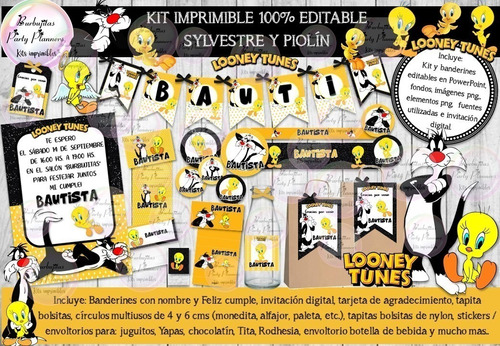 Kit Imprimible Sylvestre Y Piolin Tweety 100% Editable