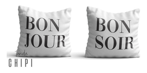 Almohadones Bonjour Bonsoir Frase Deco Nordico 40x40