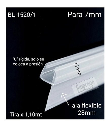 Burlete Para Mampara Y Vidrio Blindex De 7mm-ala 28mm(1.10m)