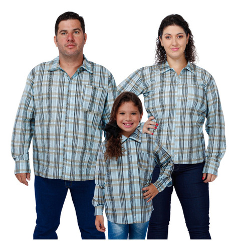 Kit 3 Camisas Xadrez Todos Iguais Familia Mãe Pai Filho